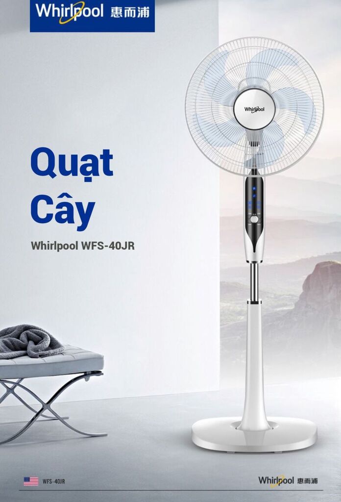 Quạt cây hãng Whirlpool (Mỹ) ,siêu mạnh , ko điều khiển - không chổi than  - Ảnh 3