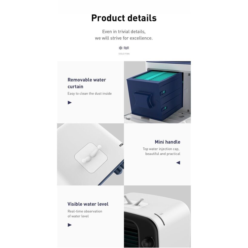 Quạt điều hoà hơi nước mini chính hãng Baseus để bàn, nhỏ gọn - Ảnh 5